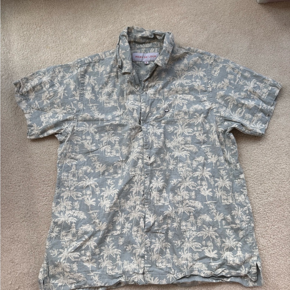 Peau De Loup Gray and Cream Palm Print Shirt